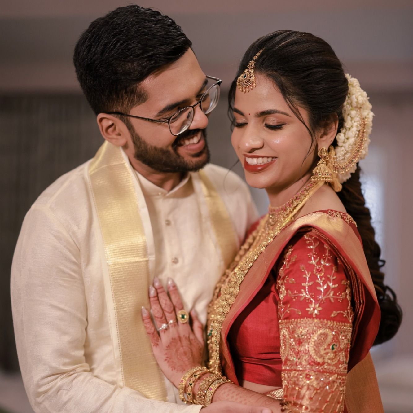 Kavya and Kiran celebrating their wedding